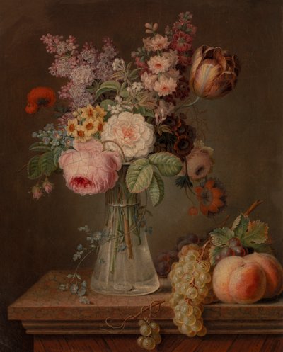 Nature morte avec fleurs dans un vase en verre - French School