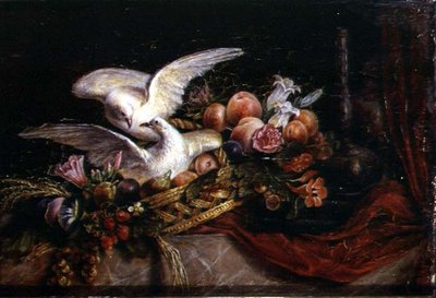 Nature morte avec deux colombes blanches, c.1840 - French School