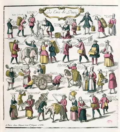 Vendeurs de rue à Paris, fin XVIIe siècle - French School