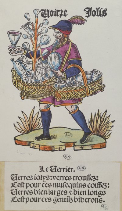Marchand ambulant vendant de la verrerie, de Cris de Paris, c.1515 - French School