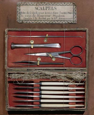 Instruments chirurgicaux utilisés par le docteur Antommarchi pour la dissection de l