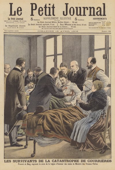 Survivants de la catastrophe de la mine de Courrieres (lithographie couleur) - French School