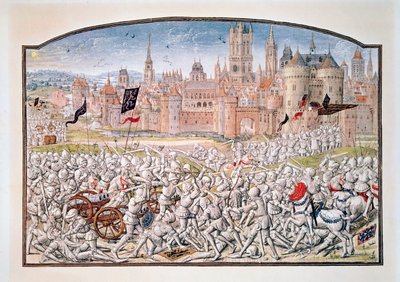 T.2 fol.287 Victoire des habitants de Gand dirigés par Philipp van Artevelde devant Bruges en 1381, de la Chronique de Froissart, 1472 - French School