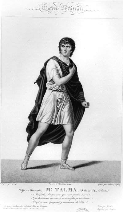 Talma en costume romain comme Titus dans une production à Paris en 1793 de la tragédie de Voltaire, Brutus, 1812 - French School