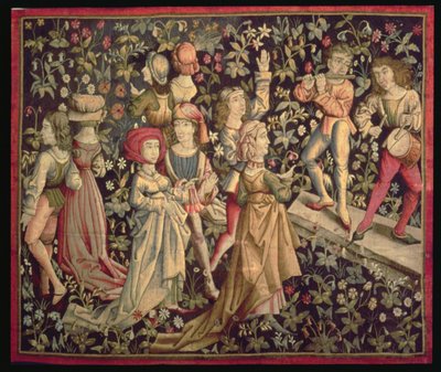 Tapisserie représentant des danseurs et des musiciens - French School