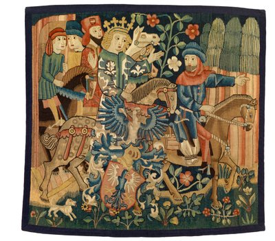 Tapisserie avec La Reine de France et le Maréchal Déloyal, illustrant le poème moyen haut allemand 