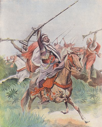 Tbourida, fantaisie équestre traditionnelle, Maroc (lithographie couleur) - French School