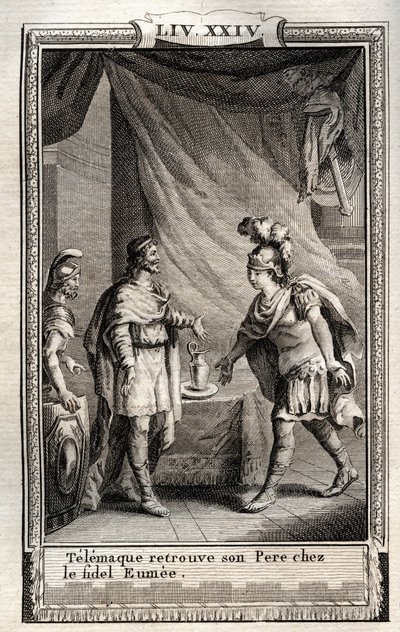 Télémaque retrouve Ulysse - gravure de 1798 par Monnet dans « Les Aventures de Télémaque, fils d