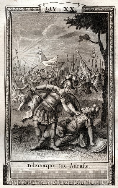 Télémaque tue Adraste - gravure de 1798 par Monnet dans "Les Aventures de Télémaque, fils d