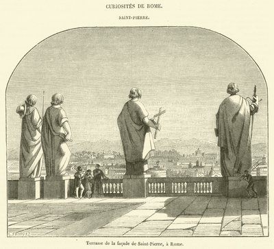 Terrasse de la facade de Saint-Pierre, a Rome (engraving) - French School