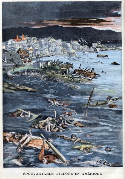 Terrible cyclone à Galveston, Texas, Amérique en 1900 - dans « Le Petit Parisien » - French School