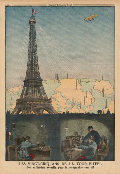 Le 25e anniversaire de la Tour Eiffel utilisée maintenant pour la télégraphie sans fil, illustration de couverture arrière de 