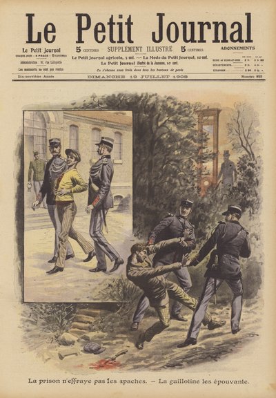 Les Apaches ne craignent pas la prison. La guillotine les terrifie (lithographie couleur) - French School
