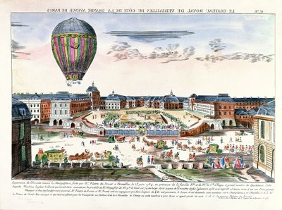 Le voyage en ballon de François Pilâtre de Rozier au-dessus du Château de Versailles, 23 juin 1784 - French School