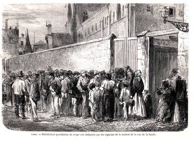 Les Capucins de la rue de la Santé distribuant la soupe quotidienne aux pauvres, de Le Monde Illustré, 1860 - French School