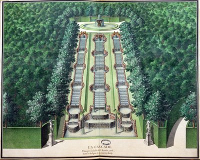 La Cascade, modifiée à la fin de 1706, dans le bosquet sur la colline, de Jardins de Marly, début du XVIIIe siècle - French School