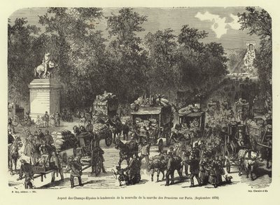 Les Champs-Élysées le lendemain de la réception de la nouvelle de la marche prussienne sur Paris, septembre 1870 - French School