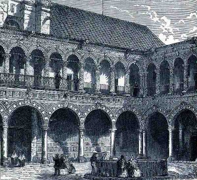 Le Cloître du Couvent de La Merced, Mexique, de The Ancient Cities of the New World, par Claude-Joseph-Désiré Charnay, pub. 1887 - French School