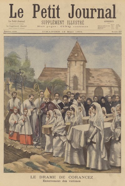 Les meurtres de Corancez ; enterrement des victimes - French School