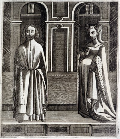Le Comte de Poitiers et Toulouse Alphonse (1220-1271) et sa femme Jeanne (fille de Raymond VII) (1220-1271) - dans « Histoire des comtes de Toulouse » par Guillaume de Catel, Toulouse - French School