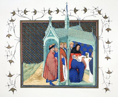 Le comte de Northumberland à la grande messe dans la chapelle du château de Conway prêtant son serment traître et fatal, copie fac-similé de Le Prinse et Mort du Roy Richart par Jean Creton, réimprimé au 19ème siècle - French School