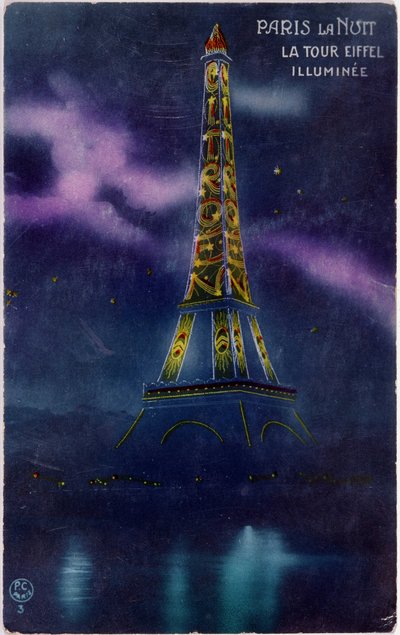 La Tour Eiffel illuminée avec les lettres "Citroën" - carte postale, vers 1925 - French School