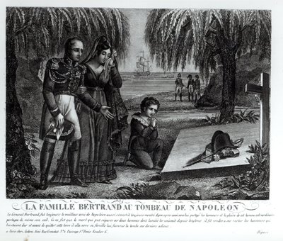 La famille du général Henri-Gratien Bertrand (1773-1844) au tombeau de Napoléon Bonaparte (1769-1821) 1821 (lithographie) (photo en noir et blanc) - French School