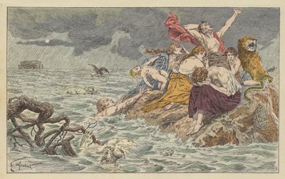 Le déluge (lithographie couleur) - French School