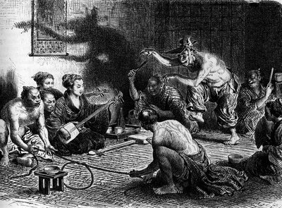 Les jeux du renard au Japon. Gravure dans « Le Journal de la jeunesse » - French School