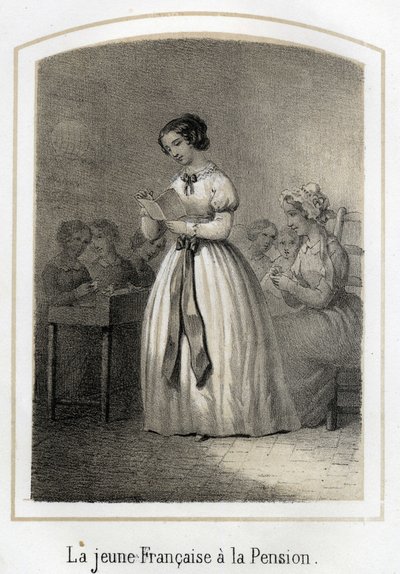 La petite Française lit à ses camarades. Gravure anonyme du XIXe siècle - French School