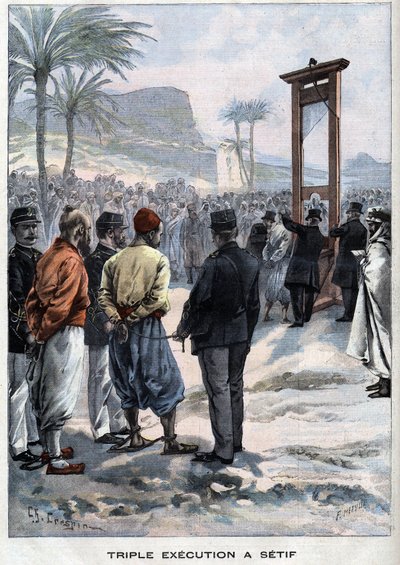 La guillotine française trois rebelles à Sétif en Algérie - dans "Le Petit Parisien" - French School