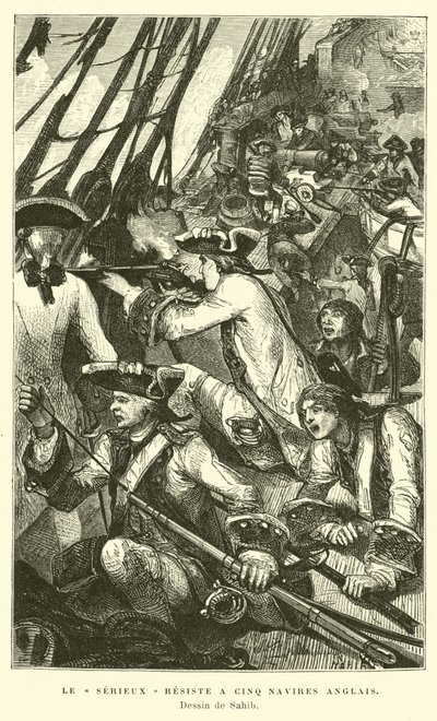 Le navire de guerre français Serieux résistant à une attaque de cinq navires britanniques - French School