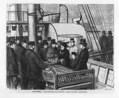 Les funérailles de David Livingstone : arrivée de son corps à Southampton - French School