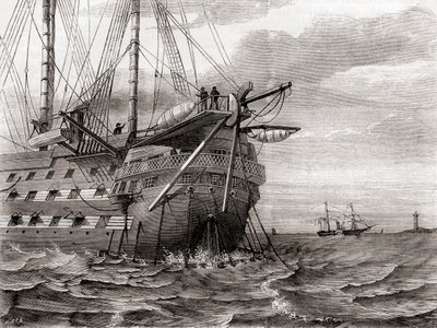 Le HMS Agamemnon posant le câble télégraphique transatlantique, 2 août - French School