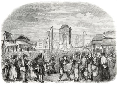 La marche des Innocents à Paris avec la fontaine - Gravure dans « Tableau-de-Paris » par Edmond Texier 1852 - French School