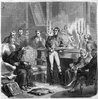 Les Jésuites à la cour de Charles X (1757-1836) roi de France. Gravure dans « Histoire des Papes-Rois-Reines et Empereurs à travers les siècles » par Maurice Lachatre - French School