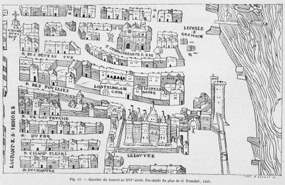 Le quartier du Louvre au 16e siècle, fac-similé du plan de Truschet - French School