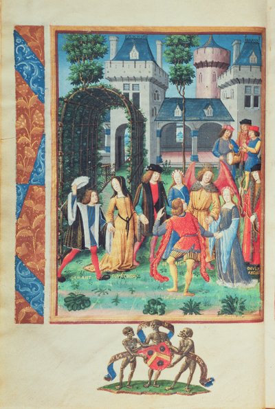 Le Jardin magique, avec des figures allégoriques de Courtoisie, Amour, Beauté et Libéralité, du Roman de la Rose - French School