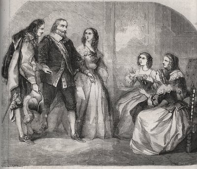 Le marquis de Montespan, Louis Henri de Pardaillan de Gondrin (1640-1691) (à gauche) venu proposer le mariage de Françoise Athénaïs de Rochechouart Mortemart (alors marquise de Montespan ou Madame de Montespan) - French School