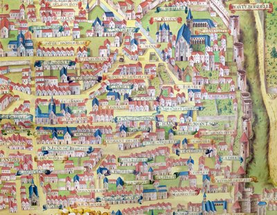 La Montagne Sainte-Geneviève, détail du plan de Paris réalisé vers 1540, appelé Plan de la Gouache, vers 1860 - French School