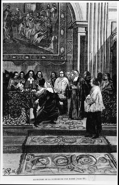 La Mère Supérieure est exorcisée par Barré, illustration pour les possédés de Loudun dans Les Mystères de la Science par Louis Figuier, 1886 - French School