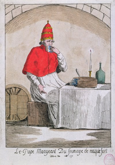 Le Pape mangeant du fromage Roquefort, 1791 - French School