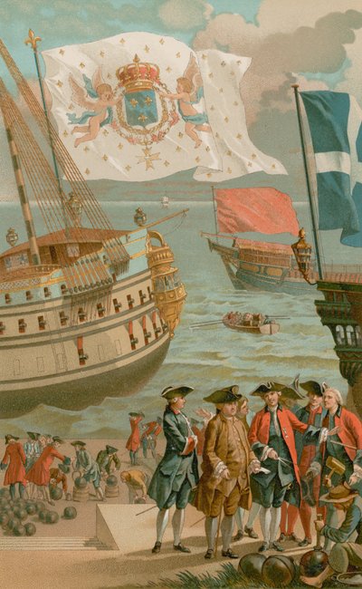 Le drapeau royal, le drapeau de la galère, le drapeau de la marine marchande - French School