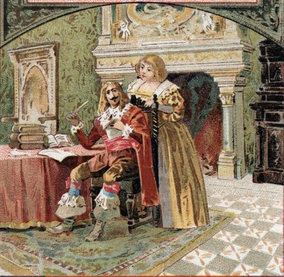Le sire de Beringhen et Madame du Fargis complotent contre Richelieu (Armand Jean du Plessis, cardinal de Richelieu (1585-1642), ministre de Louis XIII, au château d