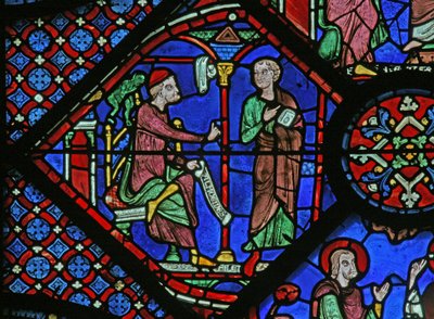 La fenêtre de Saint Jacques : le magicien Almoniges (Hermoniges) envoie son disciple Filetus à Saint Jacques - French School