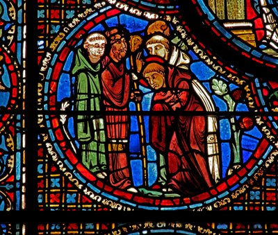 Saint Lubin : Saint Avit bénit Lubin et les deux moines - French School