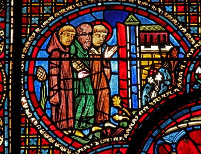 Saint Lubin : il arrive à une église avec deux moines - French School