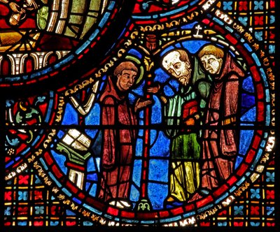 Saint Lubin : ses méditations sont interrompues par deux moines - French School