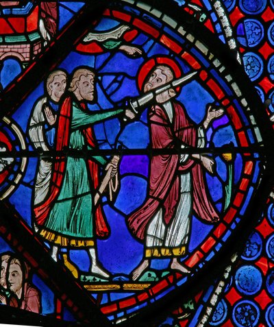 La fenêtre de Saint Thomas : attaqué par un prêtre du soleil avec une épée - French School