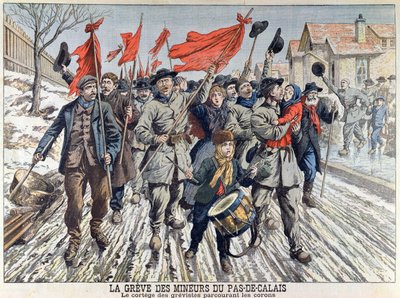 La Grève des mineurs dans le Pas-de-Calais, la procession des grévistes dans le village minier, de Le Petit Journal, 1er avril 1906 - French School